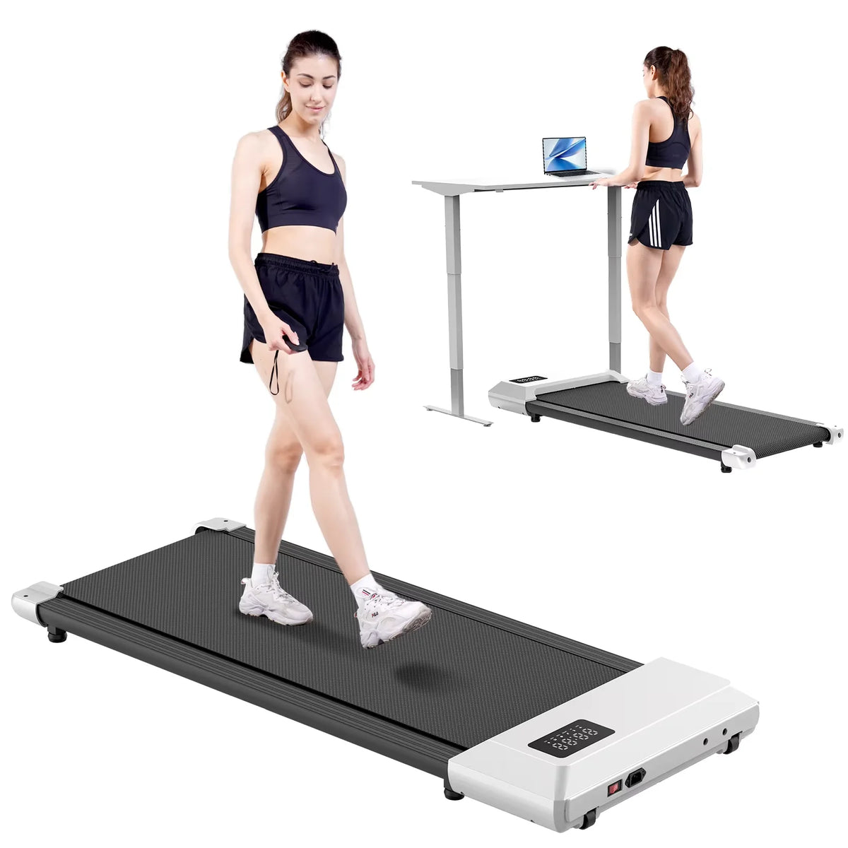 2in1 Walking Pad Mini Treadmill Portable for Home&Office Under Desk LCD Screen Max 300lbs Quiet Treadmills Exercise Machine