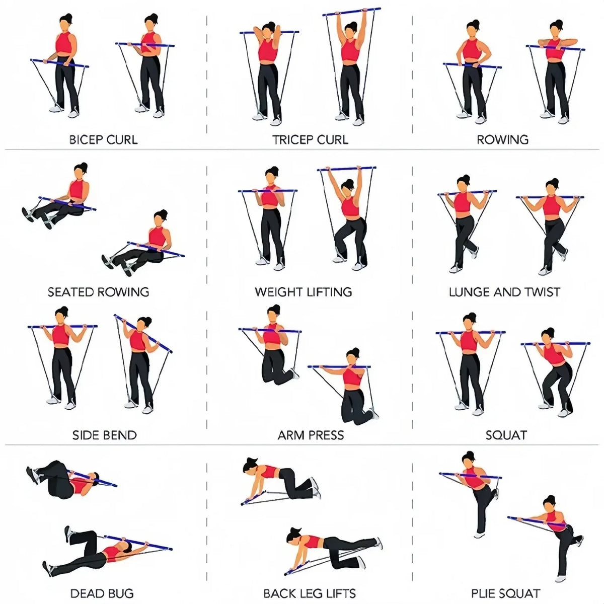 Portable Bar Stick with Resistance Band Home Gym Muscle Toning Bar Fitness Stretching Sports Body Workout Exercise