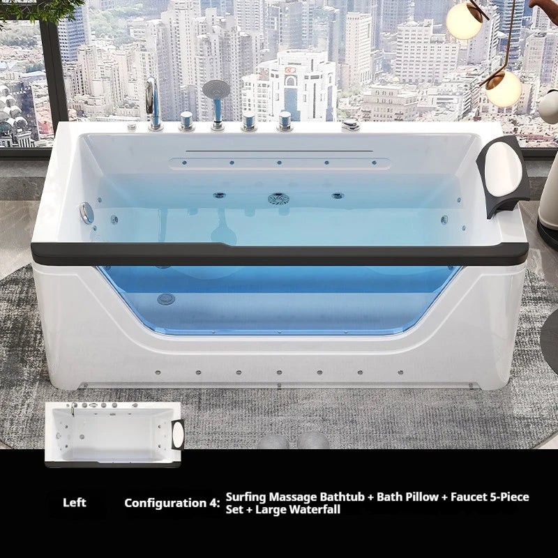 2 Person Acrylic Jacuzzi Hot Tub with Waterfall Whirlpool Massage - Intelligent Heating System, Large Spa Pool for Home Bathroom