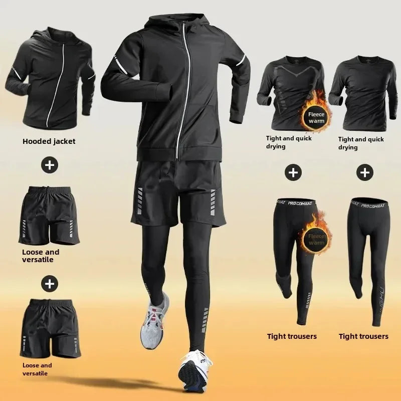 Men's Winter Fleece-Lined Warm-Up Sports Sets Running Fitness Training Tight Athletic Cycling Running Quick-Dry Suit