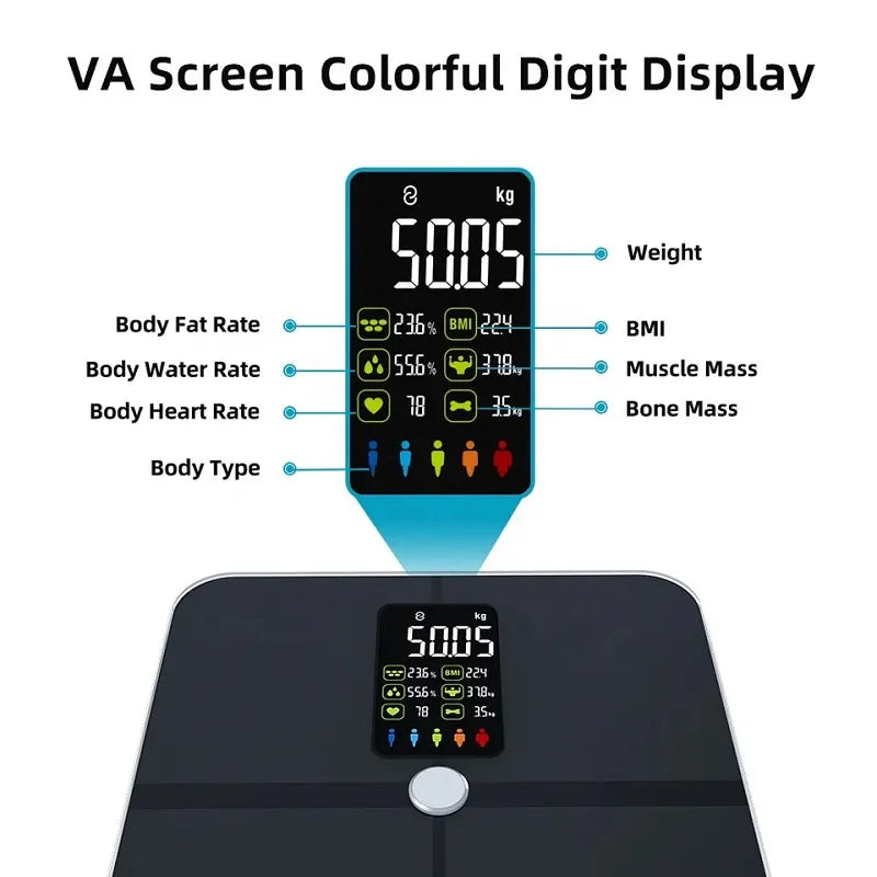 Smart Body Scales Weight Body Fat Scale Fitness Smart Scale BMI Body Composition Analyzer Wireless Digital Bathroom Weight Scale