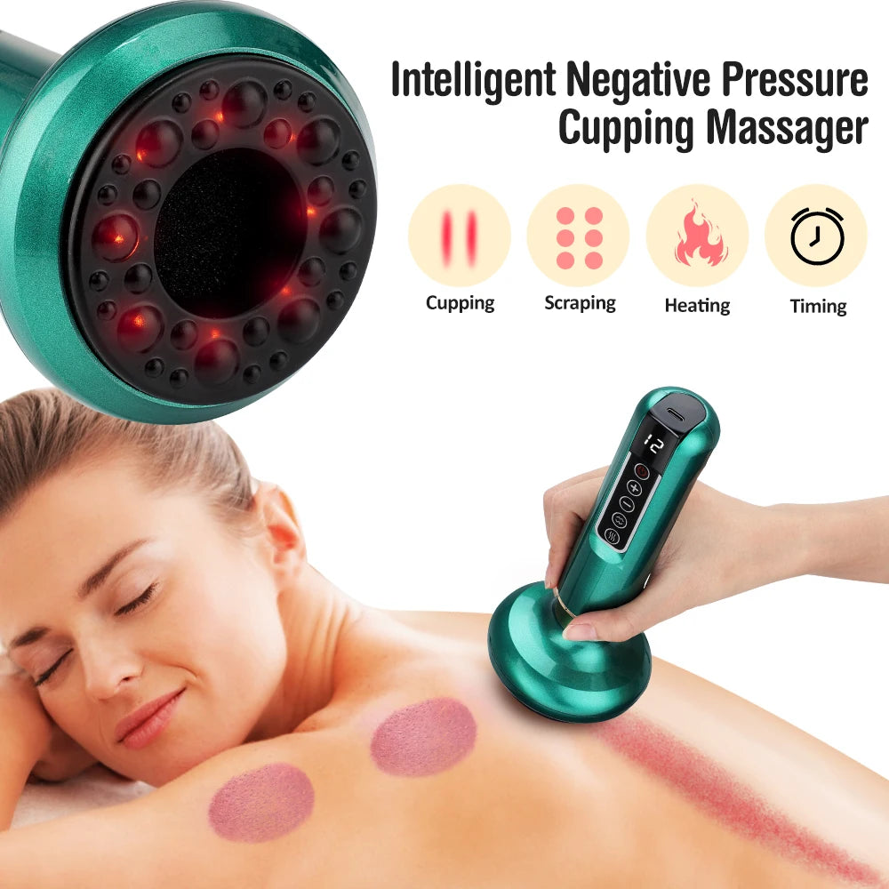 6/12 Speed Electric Cupping Massager Vacuum Suction Cup GuaSha Anti Cellulite Beauty Health Scraping Infrared Heat Body Slimming