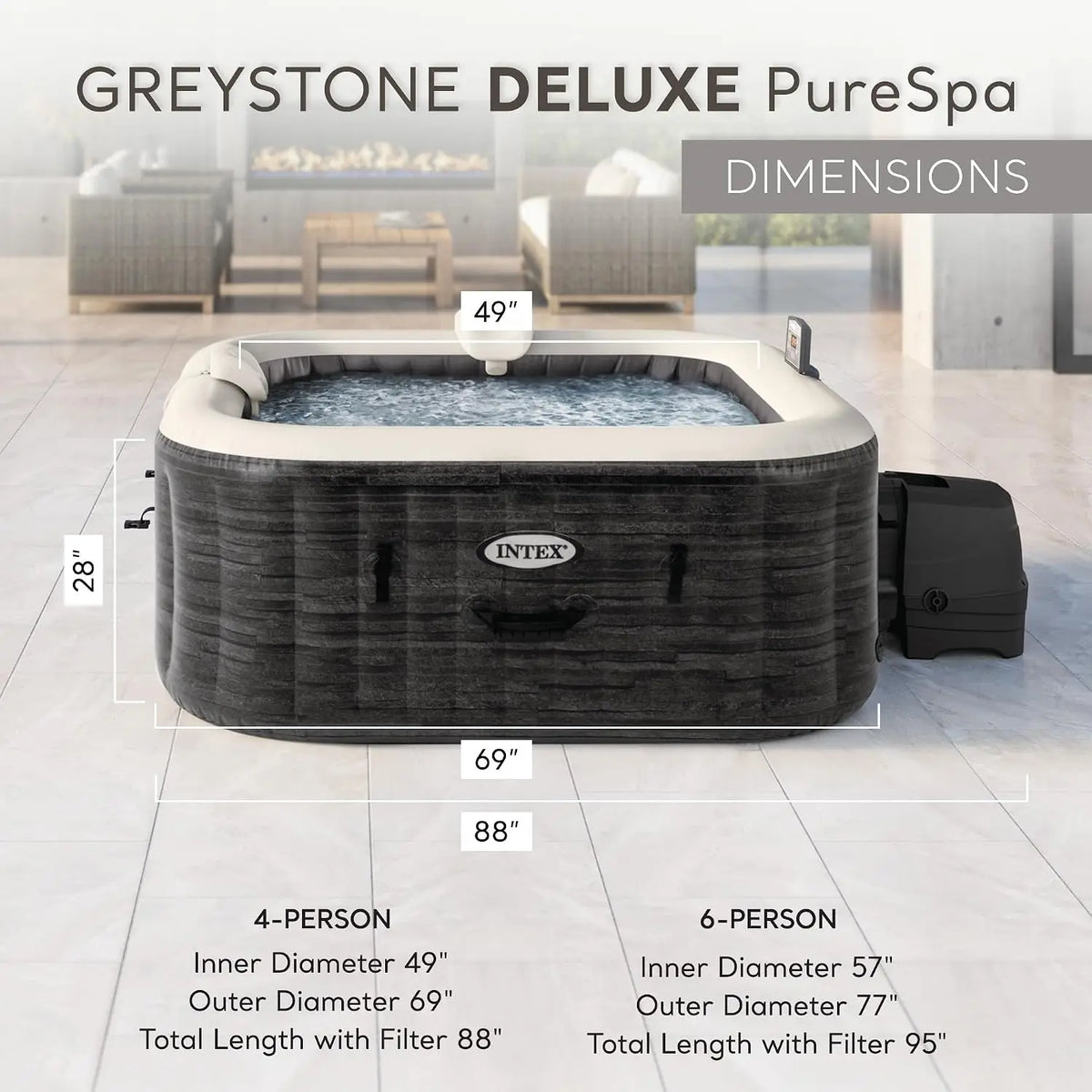PureSpa Plus Greystone Inflatable Square Outdoor Hot Tub Spa, 83 x 28 Inch Bundled with Set of 4 Tray Attachment, Customized