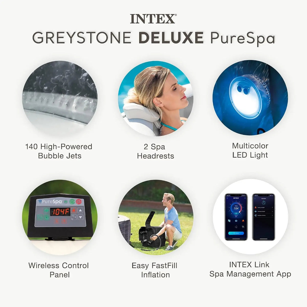 PureSpa Plus Greystone Inflatable Square Outdoor Hot Tub Spa, 83 x 28 Inch Bundled with Set of 4 Tray Attachment, Customized