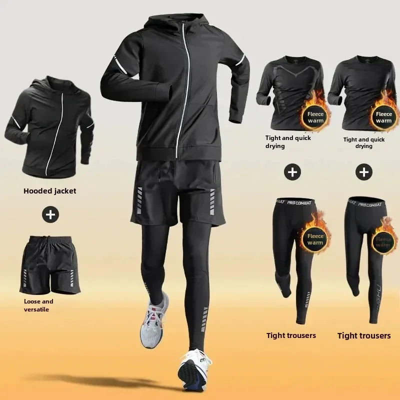 Men's Winter Fleece-Lined Warm-Up Sports Sets Running Fitness Training Tight Athletic Cycling Running Quick-Dry Suit